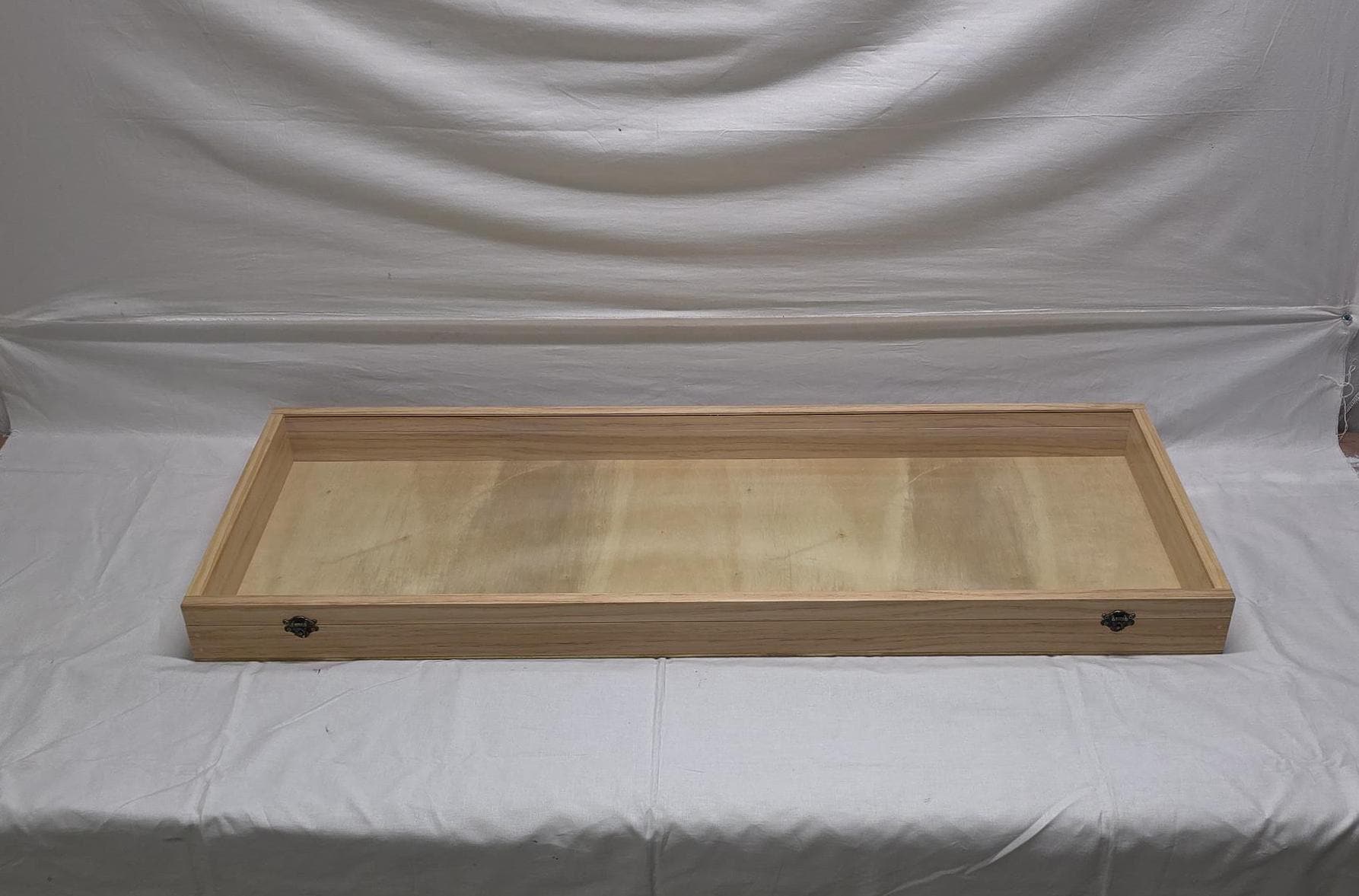 45 X 16 X 2 1/2 Wooden Shadow Box / Hinged Glass Lid / Display Case Box ...