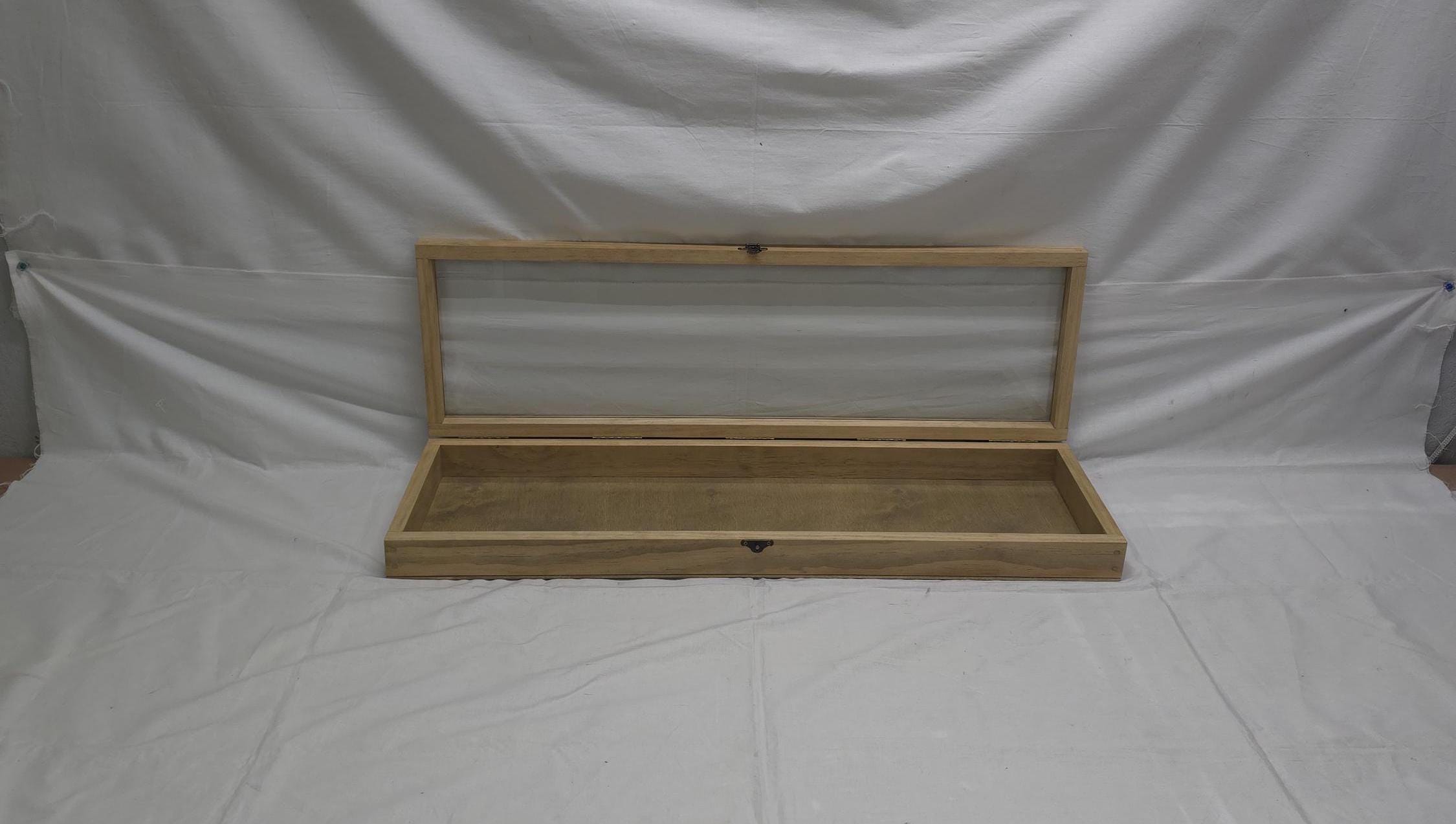31 3/4 X 8 3/4 X 2 1/2 Wooden Shadow Box / Hinged Glass Lid / Display ...