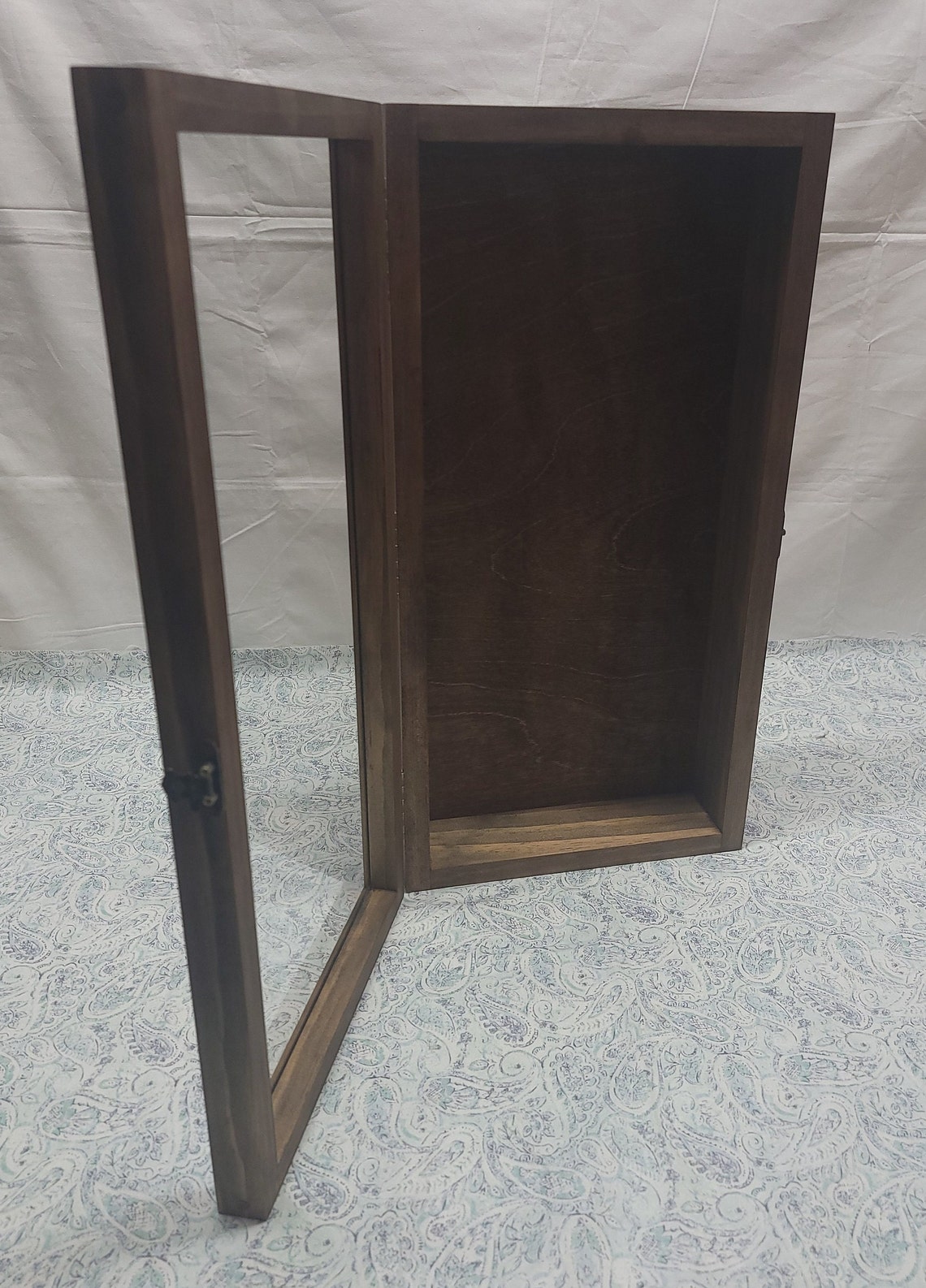 19 X 9 X 3 1/4 Wooden Shadow Box / Hinged Glass Lid / Display Case ...