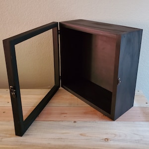 12 x 12 x 5 Wooden Shadow Box / Hinged Glass Lid / Display Case / Square Shadow Box