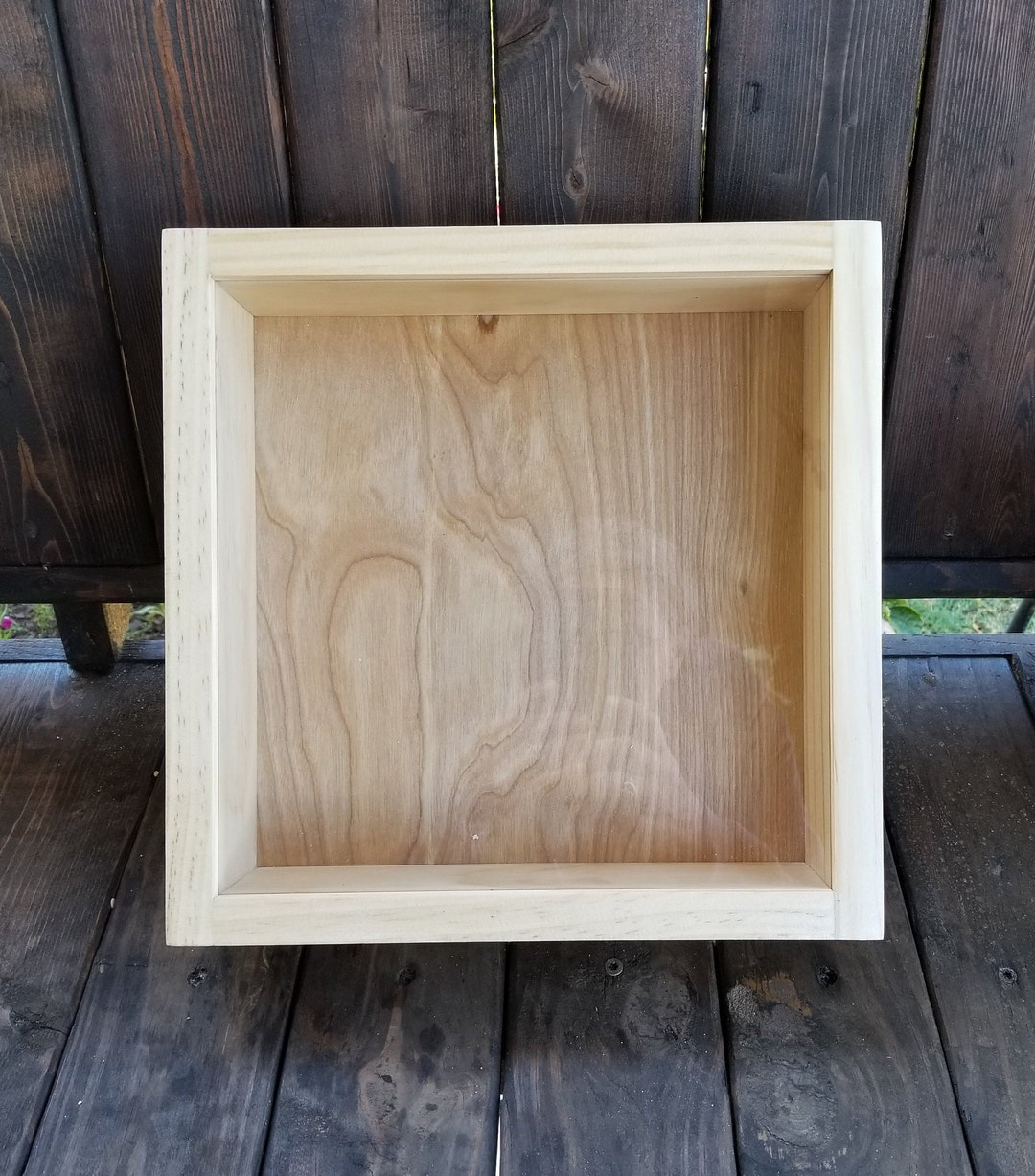 8 X 8 X 2 1/2 Wooden Shadow Box / Permanent Glass Top / NO Lid ...