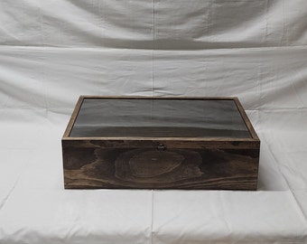 24 x 15 x 6 1/2 Caja de sombras de madera / Tapa de vidrio con bisagras / Vitrina grande / Caja de sombras grande / Caja de sombras profundas / Vitrina profunda