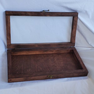 12 1/2 x 5 1/2 x 1 1 /2 Wooden Shadow Box / Hinged Glass Lid / Display Case Box / Keepsake Shadow Box