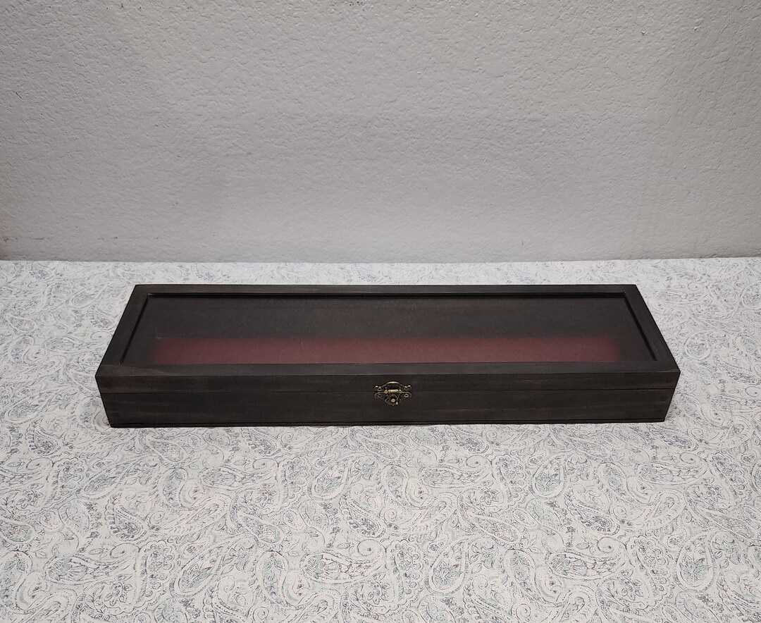 21 X 5 X 2 Wooden Shadow Box / Hinged Glass Lid / Faux Red Maroon ...