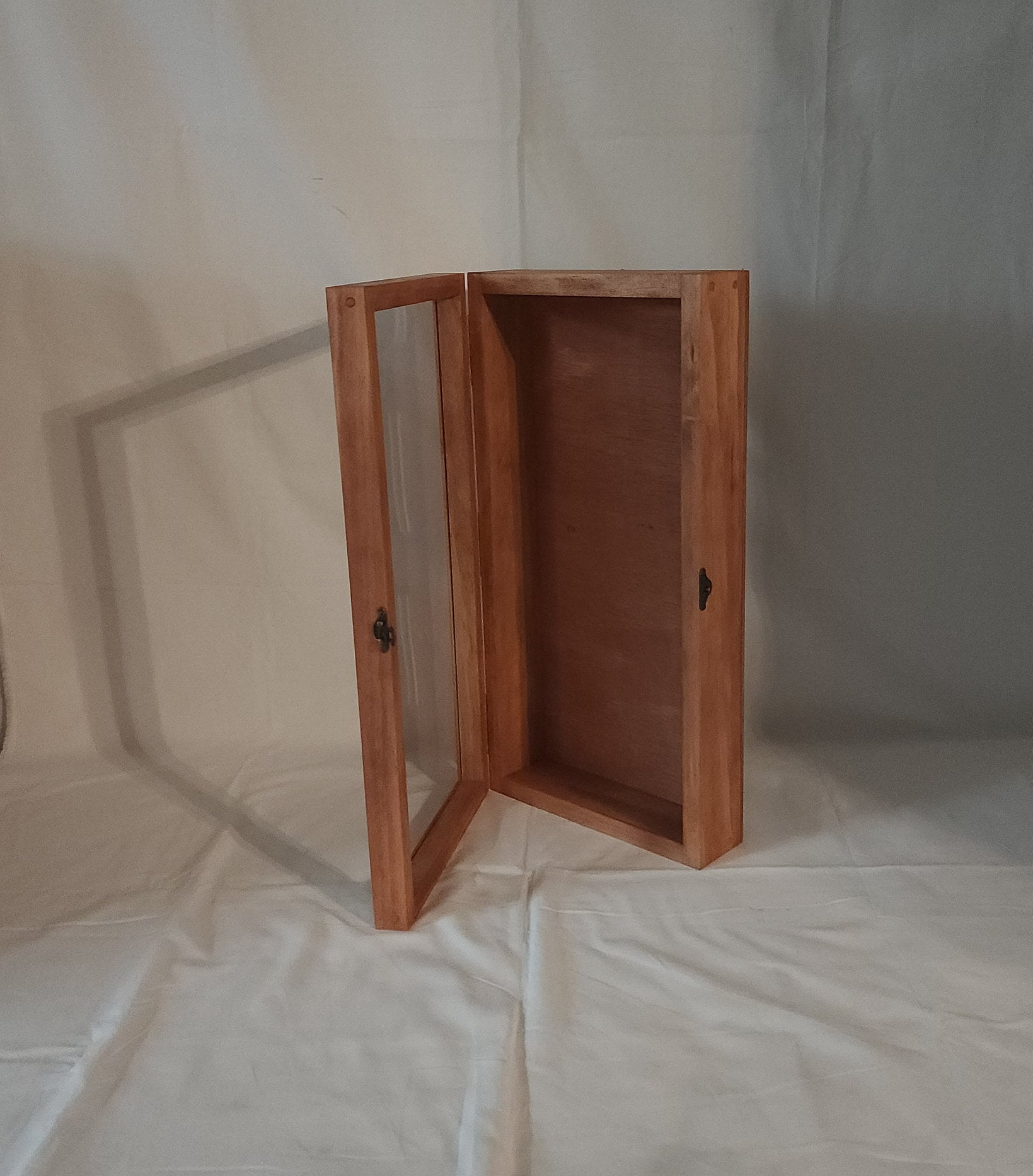 19 X 9 X 3 1/4 Wooden Shadow Box / Hinged Glass Lid / Display Case Box ...