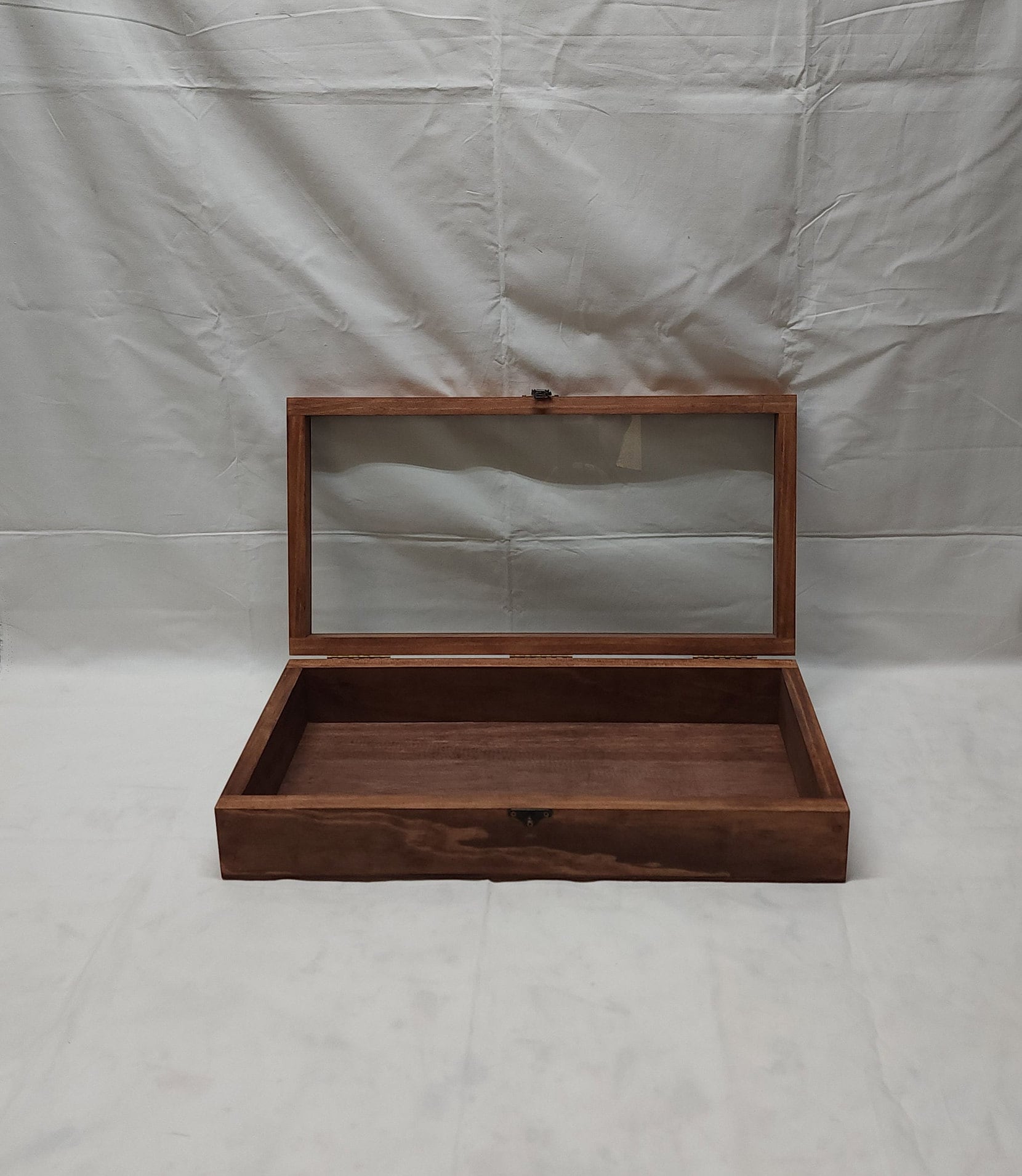 19 X 9 X 3 1/4 Wooden Shadow Box / Hinged Glass Lid / Display Case Box ...