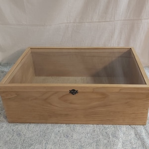 Ready to Ship - 15 x 24 x 8 Wooden Shadow Box / Hinged Glass Lid / Display Case Box / Deep Shadow Box / Large Display Case / Cowboy Hat Case