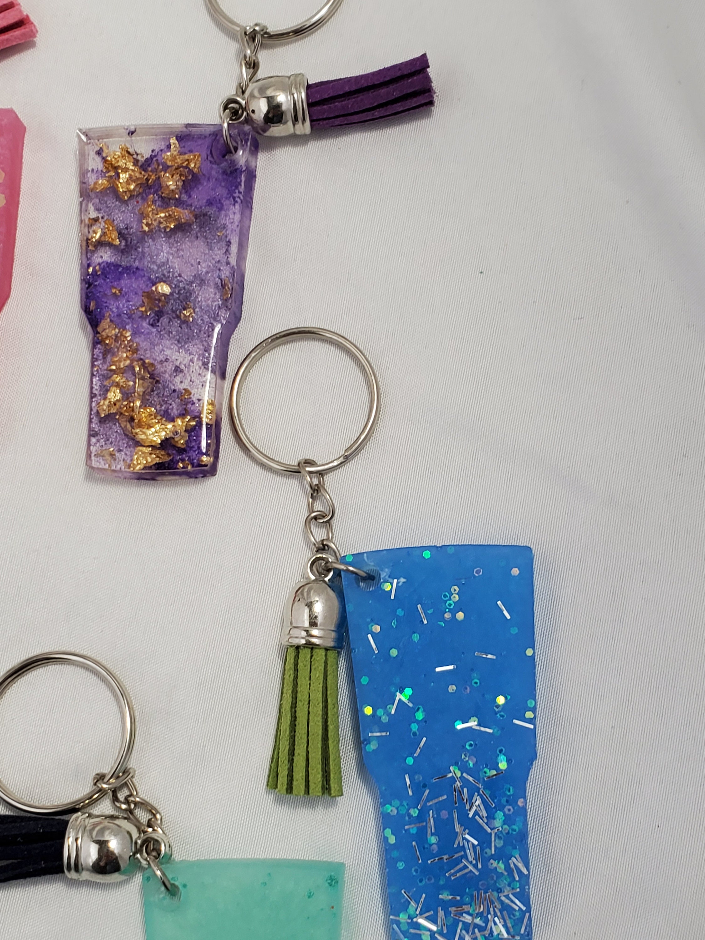 Choice of Resin Tumbler Key Chain with Tassel Purse Fob Bag Etsy