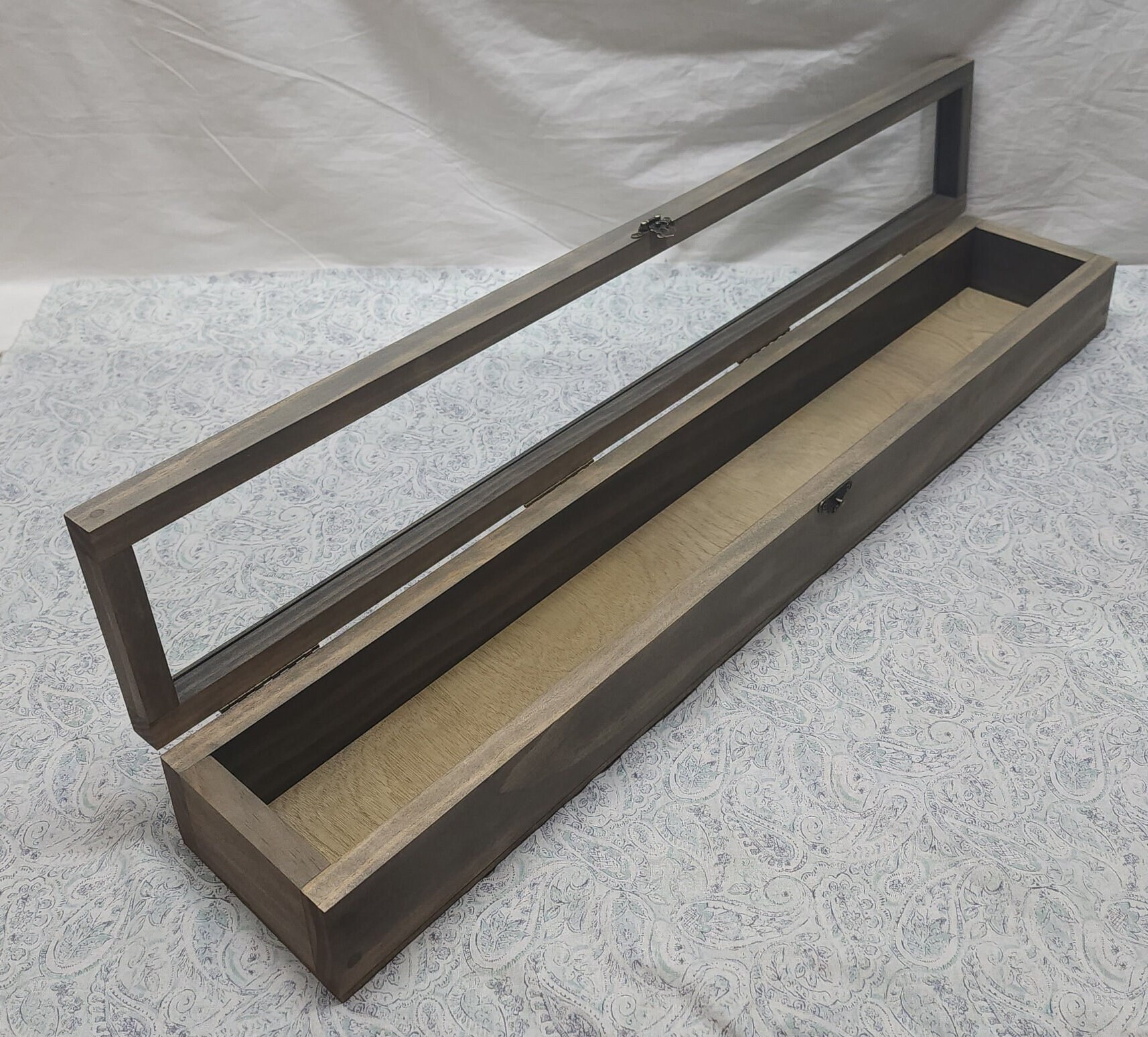 31 X 4 X 3 Wooden Shadow Box / Hinged Glass Lid / Display 31 X 4 X 3 Wooden Shadow Box / Hinged Glass Lid / Display