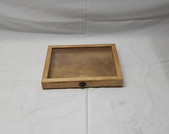 8 x 10 x 3/4 Wooden Shadow Box / Hinged Glass Lid / Display Case Box / Photo Shadow Box / Picture Display