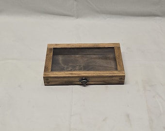 4 x 7 x 3/4 Wooden Shadow Box / Hinged Glass Lid / Display Case Box / Thin Shadow Box / Picture Shadow Box / Slim Display Case
