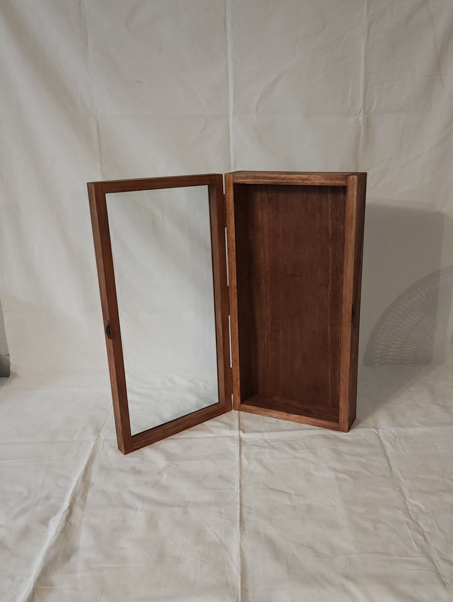 19 X 9 X 3 1/4 Wooden Shadow Box / Hinged Glass Lid / Display Case Box ...