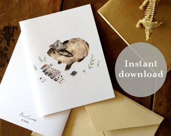 Whimsical Creatures  - Stationary - Greeting Cards - Printable Card Set - Animal Art - Animal cards - Watercolor