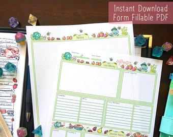 TTRPG Player Notes Tracker - Cottagecore Froggy Themed  - Pathfinder - Printable Session Note Sheets - Form Fillable PDF