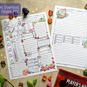 Cottagecore D&D 5e Character Sheet - Colored - dnd - Printable Sheets - Form Fillable PDF