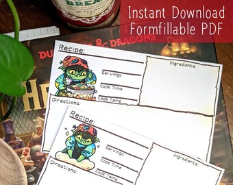 Goblin Recipe Cards – Printable Fantasy Fillable PDF (4x6)