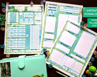 Pathfinder 2e Character Sheet - Fairy Pond Themed - Printable Character Sheets - Form Fillable PDF