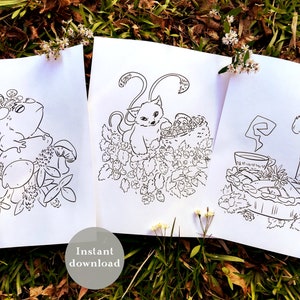 Cottagecore Fantasy Monsters Coloring Sheets - 3 Printable Sheets