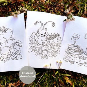 Cottagecore Fantasy Coloring Sheets - 3 Printable Sheets