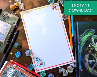 Health/Love Potions Video Game Stationery - Printable Stationary - PDF Download