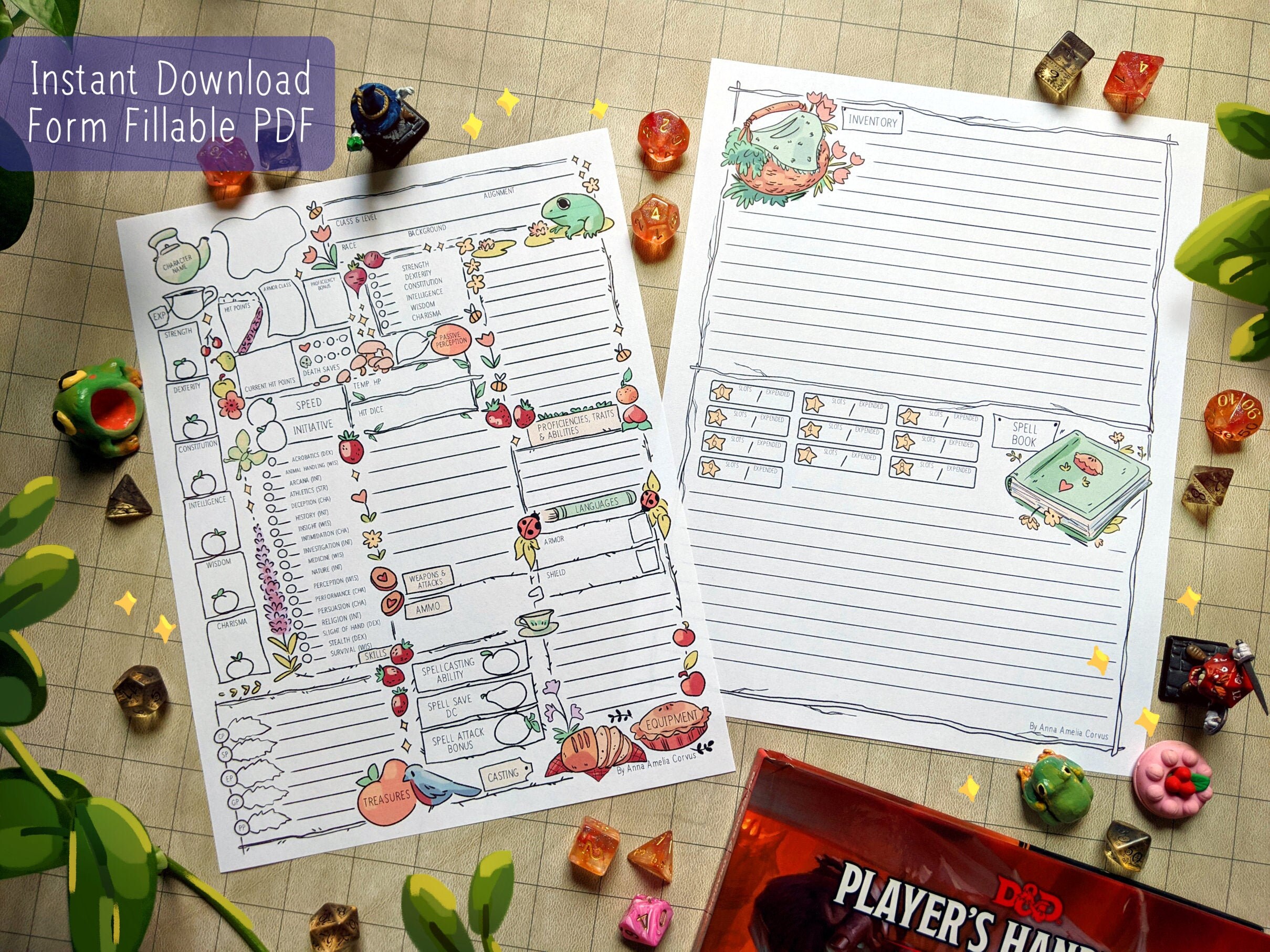 Cottagecore Character Sheet Colored D D 5e Printable Etsy Canada