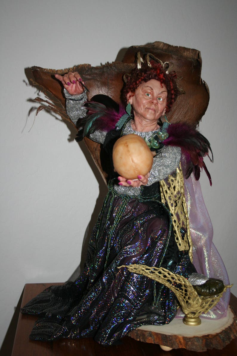 One of a Kind witch art doll Sorry Dear Husband polymer clay sculpt by Sue Menz