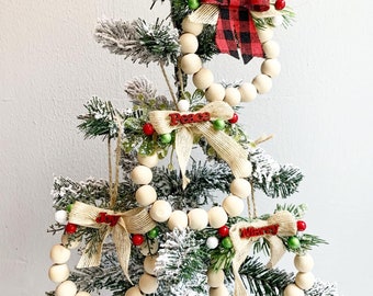 Wood Bead Wreath Ornament - Christmas Ornament - Christmas Decor - Farmhouse Decor - Hostess Gift
