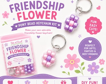 Friendship BFF Flower Pony Bead Keychain Kit – DIY Bead Craft Kit | Best Friend Gift | Matching Flower Keychains | Kids Craft Kit
