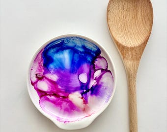 Handpainted Ceramic Spoon Rest – Kitchen Decor, Utensil Holder