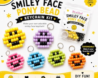 Kit para llavero de cuentas con carita sonriente de poni - Manualidad DIY para niños (apto para principiantes)