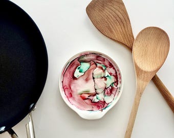 Handpainted Ceramic Spoon Rest – Kitchen Utensil Holder, Tea Bag Dish