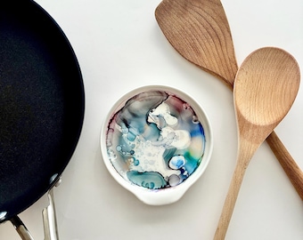 Handpainted Ceramic Spoon Rest – Kitchen Utensil Holder, Tea Bag Dish