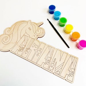 Unicorn Wood Name Sign - Wood Crafts - Craft Kit - DIY - Birthday Gift - Kids Crafts - Paint Kit - Wood Decor - Party Favors - Wood Sign