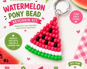 Watermelon Pony Bead Keychain Kit – DIY Craft Kit | Summer Keychain Craft | Bead Keychain Kit for Kids & Adults | DIY Gift Idea