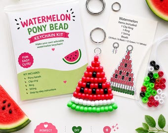 Watermelon Pony Bead Keychain Kit – DIY Craft Kit | Summer Keychain Craft | Bead Keychain Kit for Kids & Adults | DIY Gift Idea