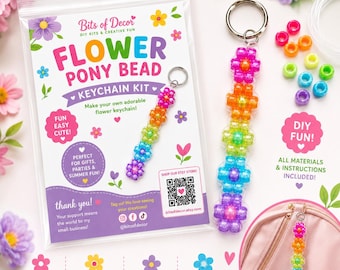 Flower Pony Bead Keychain Kit – Rainbow DIY Craft for Kids (Beginner Friendly)