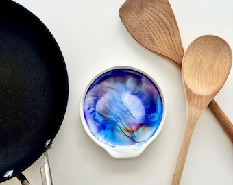 Handpainted Ceramic Spoon Rest – Kitchen Utensil Holder, Tea Bag Dish