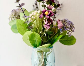 Faux Floral Hand-Tied Arrangement and Vase / Teacher Gift / Administrative Gift / Mother's Day / Farmhouse Decor