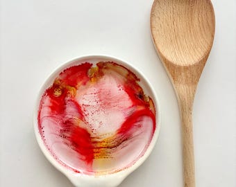 Handpainted Ceramic Spoon Dish – Kitchen Utensil Holder, Tea Bag Rest