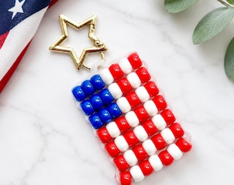 American Flag Beaded Keychain Bag Charm