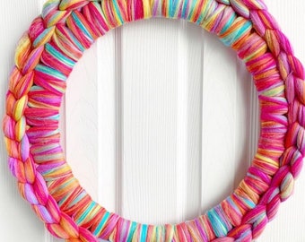 Crochet Wreath - Rainbow Wreath - Crochet Rainbow - Crochet Wall Hanging - Fiber Art - Nursery Decor - Door Decor - Crochet Art