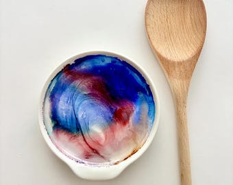 Handpainted Ceramic Spoon Rest – Kitchen Utensil Holder, Tea Bag Dish