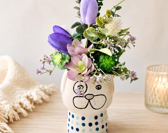 Cute Faux Floral Dog Vase Arrangement – Whimsical Home Décor Gift