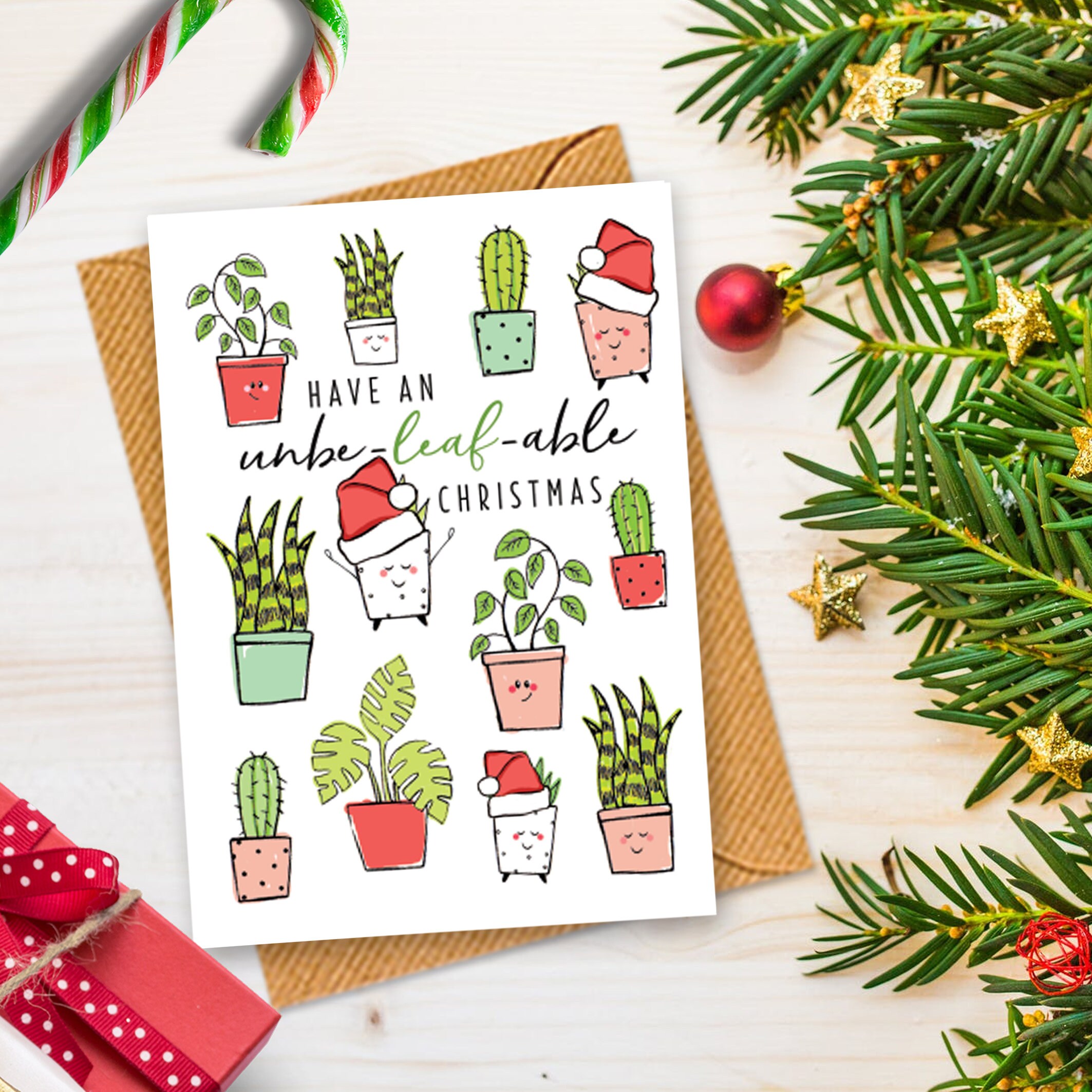 Christmas card Plant lovers card Succulent card Merry Etsy