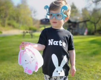 Personalised Easter Boy Bunny T Shirt, Kids Easter Rabbit top, Long/Short Sleeved Toddler T Shirt, Kids Easter Gift, Peeping Bunny Baby Tee