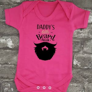 Daddy's Beard Puller, Father's day Gift, Hipster Baby, Beard Baby grow, Baby Shower, Newborn Body Suit, Funny Baby Gift, New Dad, New Mum, Hot Pink