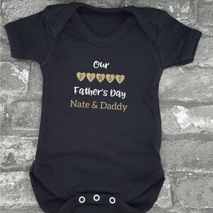 Personalised First Father's Day, Father's Day Baby Bodysuit, Baby Shower Gift, New Baby Present, New Mom, New Dad Gift, Gift for Him, S/S Black