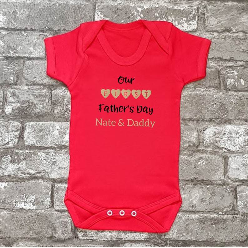 Personalised First Father's Day, Father's Day Baby Bodysuit, Baby Shower Gift, New Baby Present, New Mom, New Dad Gift, Gift for Him, S/S Red