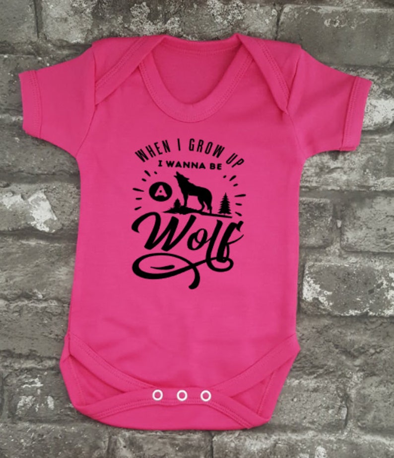 Wolf Baby Grow, Animal Lover Baby Vest, Howling Wolf Bodysuit, Baby Shower Gift, New Mom, New Dad, Wolf Baby, Newborn Wolf Present, Wolves Hot Pink