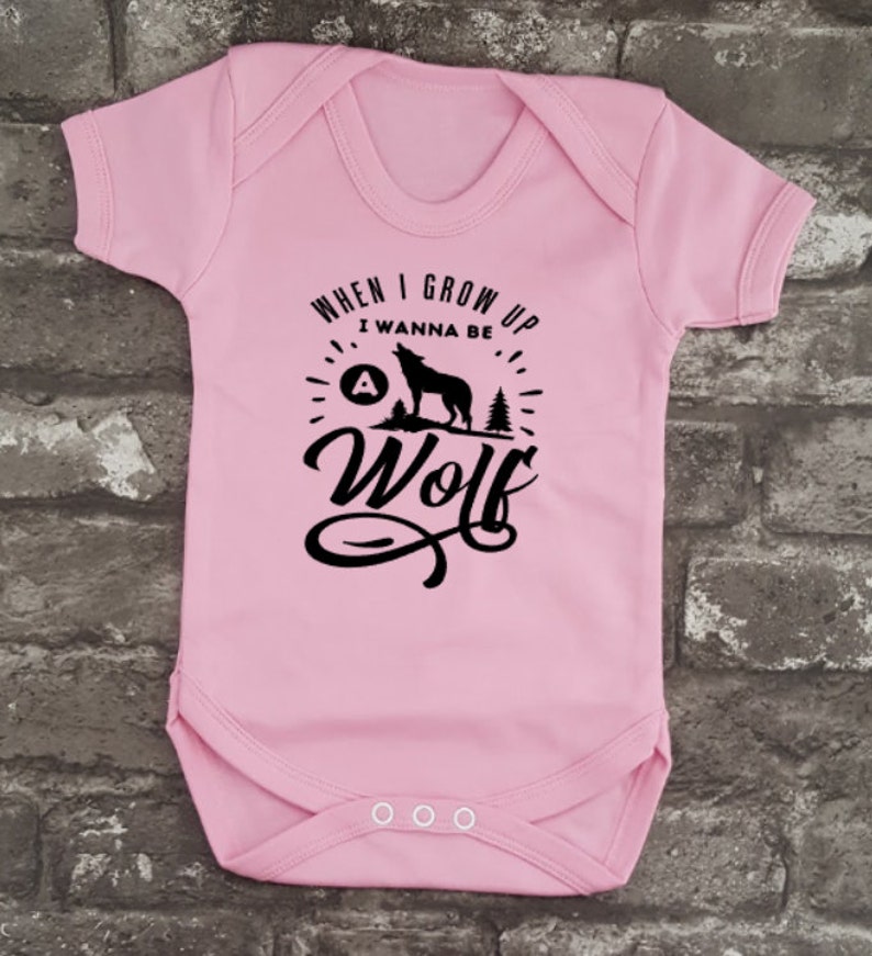 Wolf Baby Grow, Animal Lover Baby Vest, Howling Wolf Bodysuit, Baby Shower Gift, New Mom, New Dad, Wolf Baby, Newborn Wolf Present, Wolves Pastel Pink